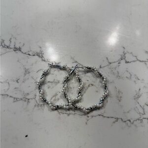 Elegant Silver Pearl Hoop Earrings